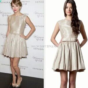 Contrarian New York Metallic Gold Bow Open back Sleeveless Byrdie Mini Dress 8